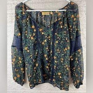 Princess Vera Wang Semi-Sheer Floral and Lace Top Sz Medium Boho Whimsigoth
